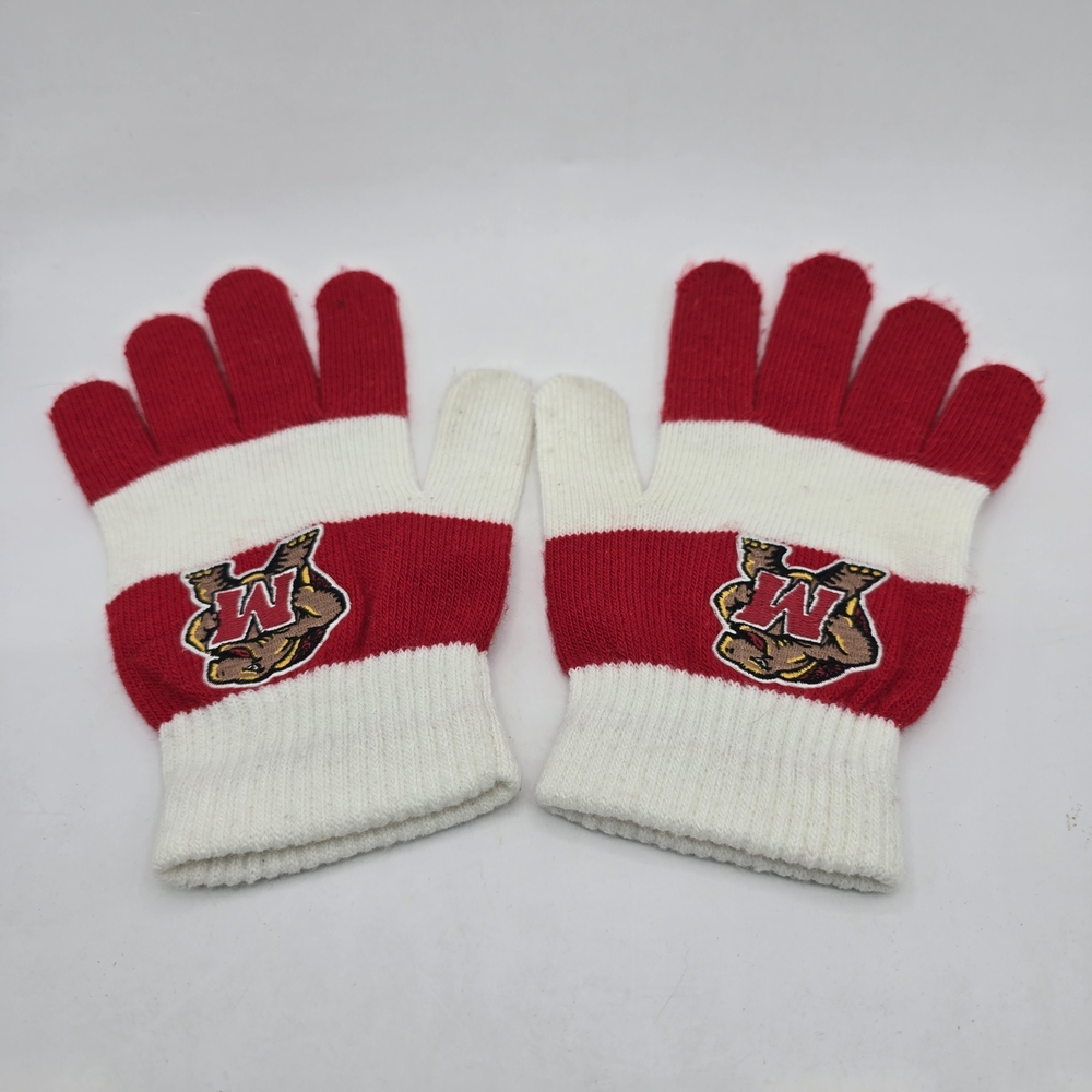 Kids Red and White Striped Knit Gloves withMaryland Terps Terrapin Mascot Patch
